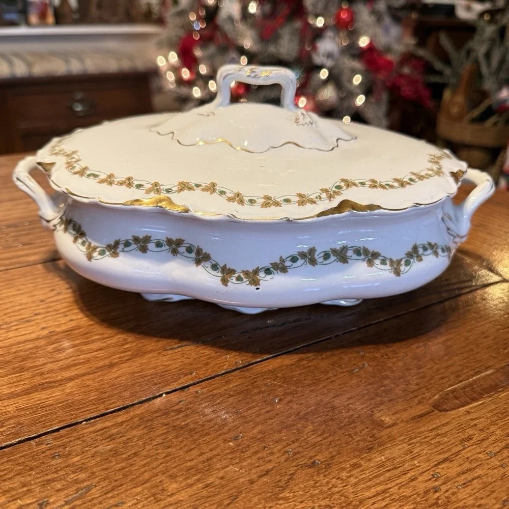 Vintage J&G Meakin Hanley England Covered Serving Dish With Gold Gilt & Floral D